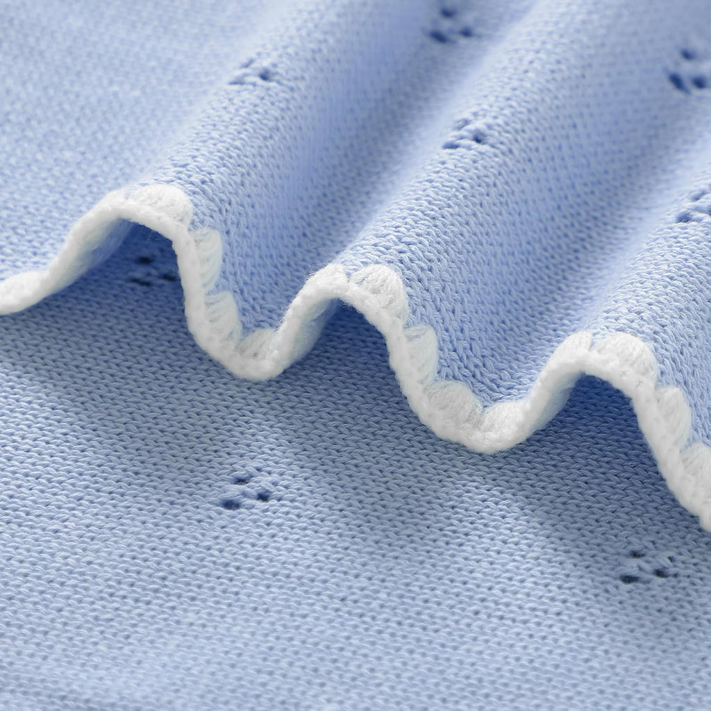 Blanket Knit White Swaddle Receiving Blankets for Boys & Girls Cotton