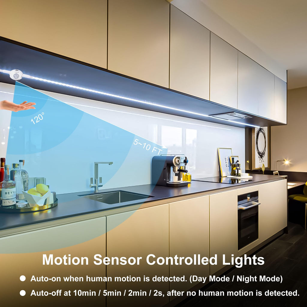 Motion Sensor Under Cabinet Lights, Plug in, Seamlessly Linkable, 6 Pcs 12 Inch Under Counter Lighting Bars, Closet