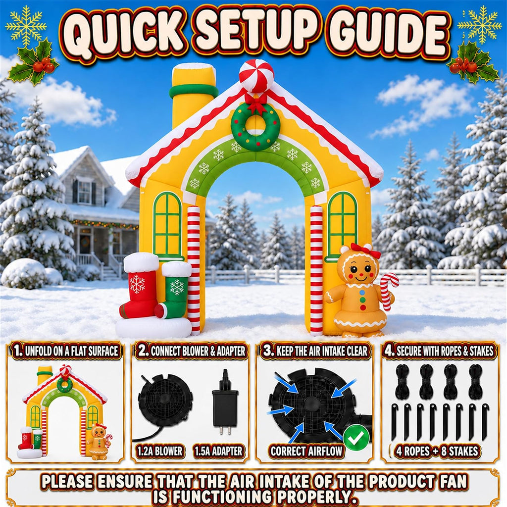 10FT Christmas Inflatables Archway Gingerbread House Outdoor Decoration