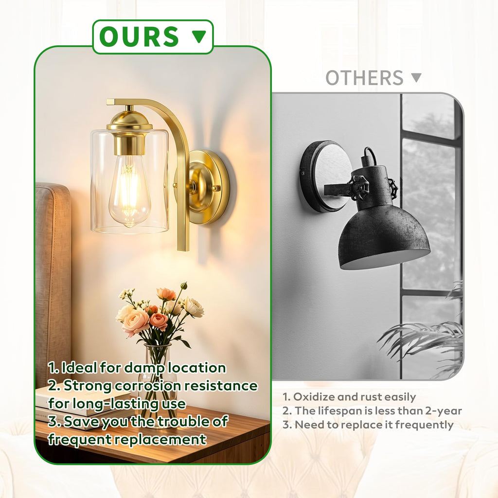 2-Pack Wall Sconces Lights Lamp Bathroom, Modern Vanity Light Fixtures, Gold Farmhouse Wall Mount Lighting Lanterns