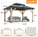 11’x13’ Outdoor Wooden Gazebo - Patio Galvanized Steel Gazebo with Double Vented Roof
