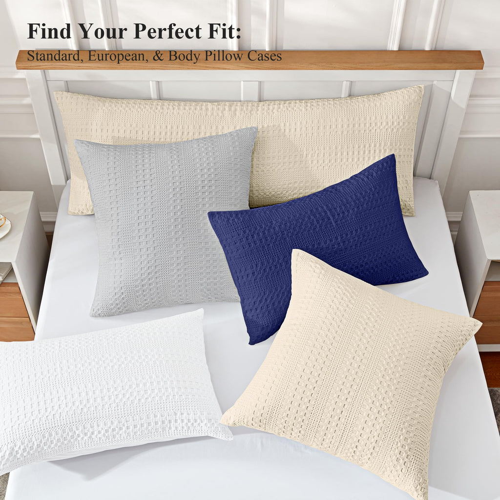 100% Coton Waffle Pillow Shams Standard Size Set of 2, Soft Aesthetic Pillow Cases 2 Pack, Breathable Decorative
