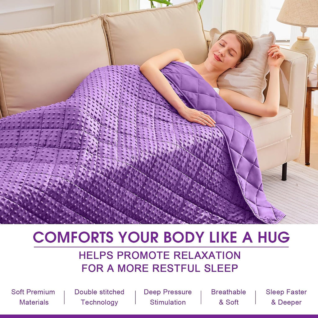 Purple Weighted Blanket for Adults 20lbs, 48"x72", Twin Full Size Cooling Minky Heavy Throw Blanket for 180-220lbs