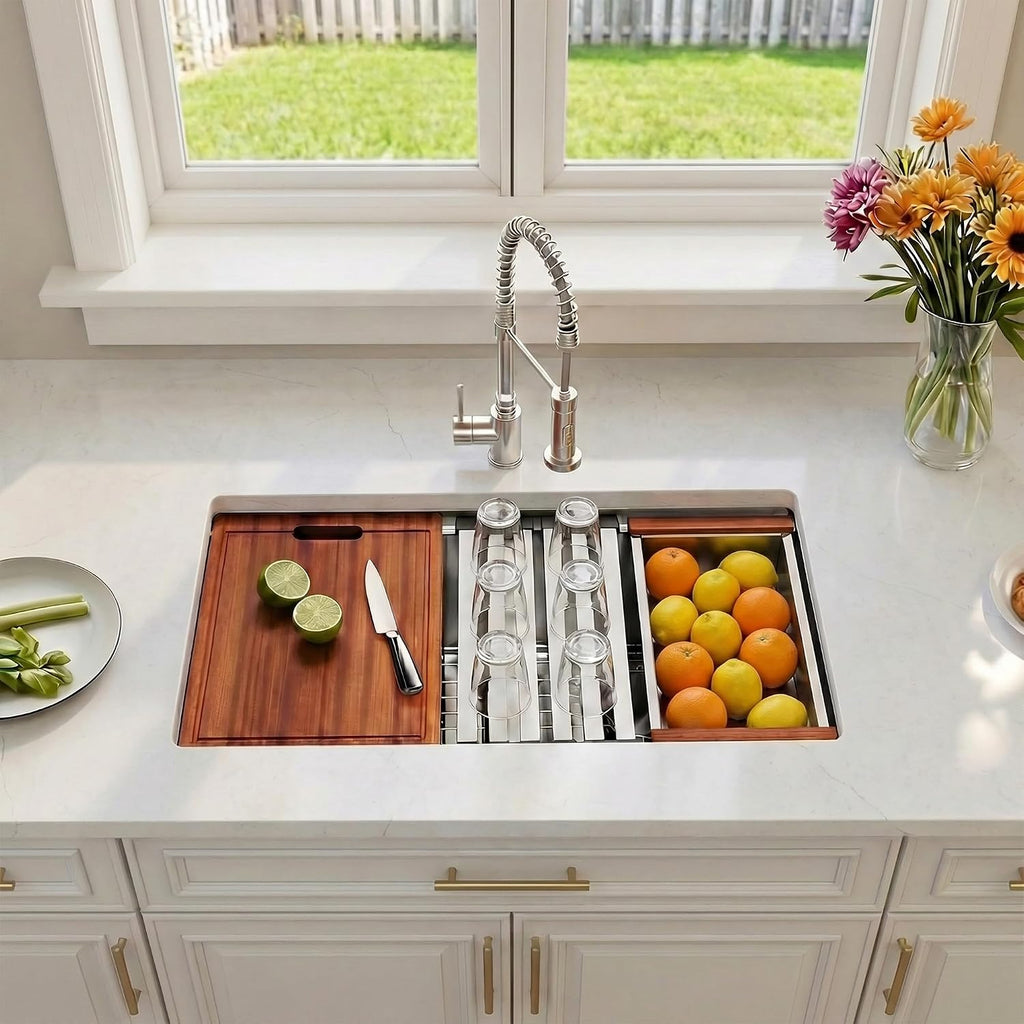 30 Inch Sink Undermount Double Bowl, 16 Gauge 50/50 Double Bowl Stainless Steel Workstation Sink, 30"x18"x10" Large