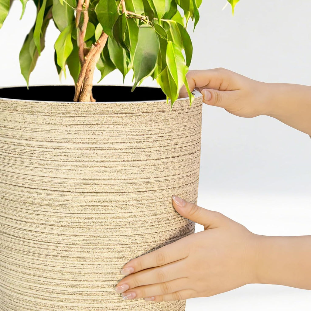 2-Pack Large Tall Planters with Saucer - 6.8 Gallons /12x21 Inch Faux Stone Finish Round Flower Pots for Indoor