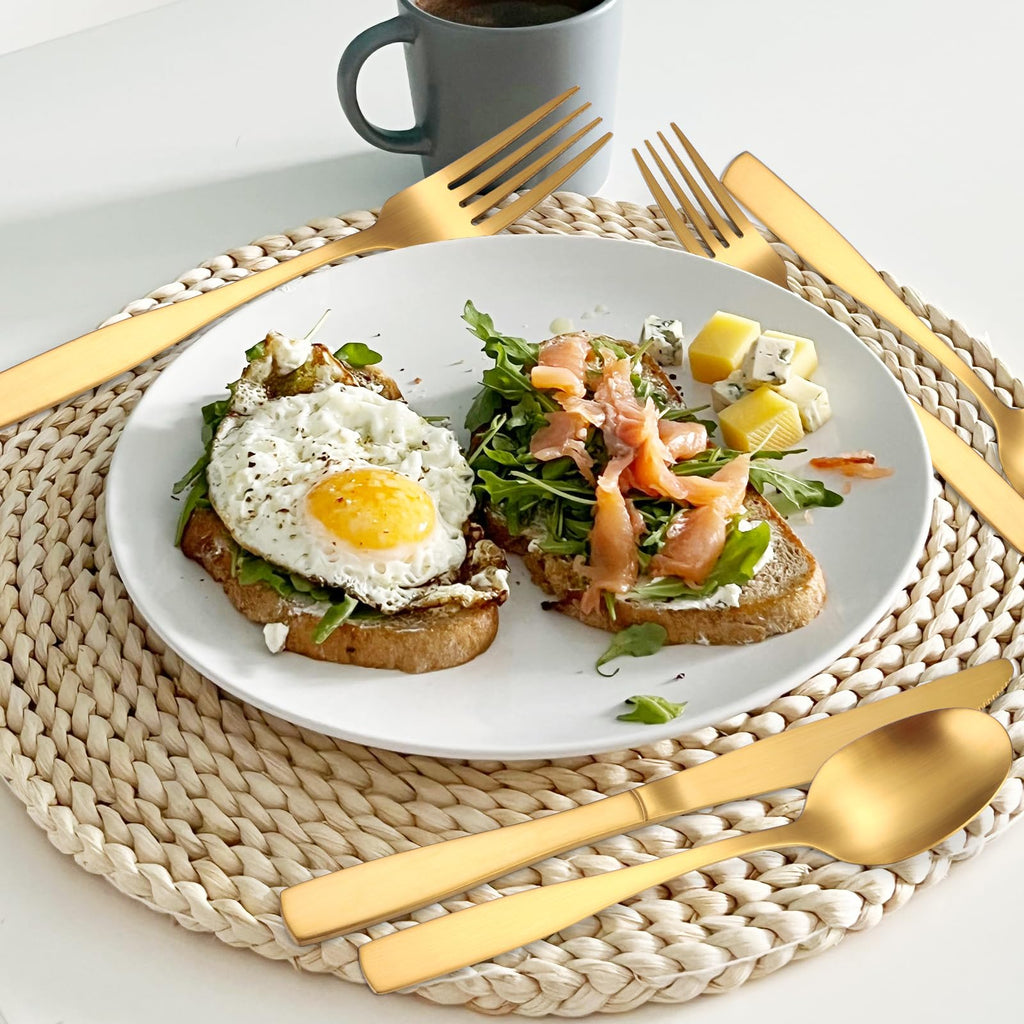 A·HOUSEWARE Gold Matte Cutlery Stainless Steel Silverware Satin Finish Flatware Set for 6 Tableware 30 Pieces Kitchen