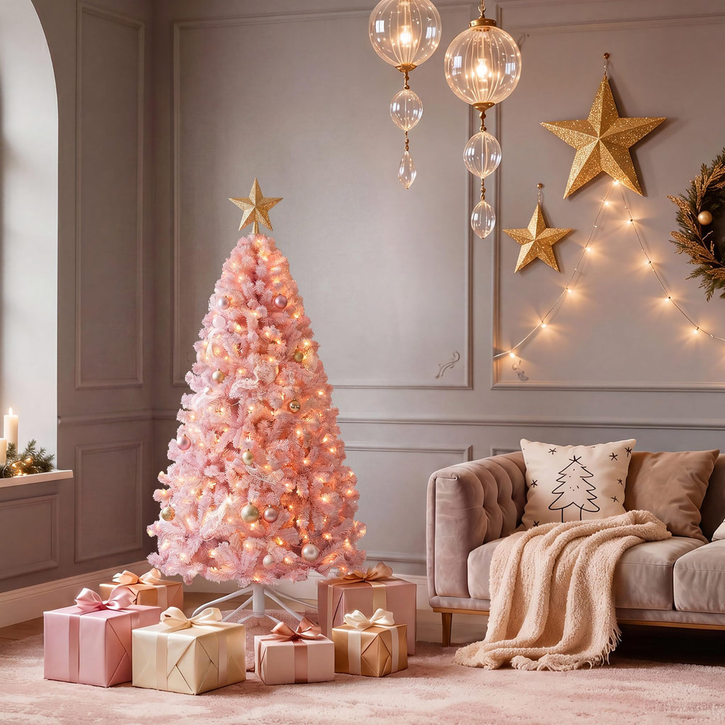 4.5ft Pre-lit Pink Christmas Tree with Remote Control Lights