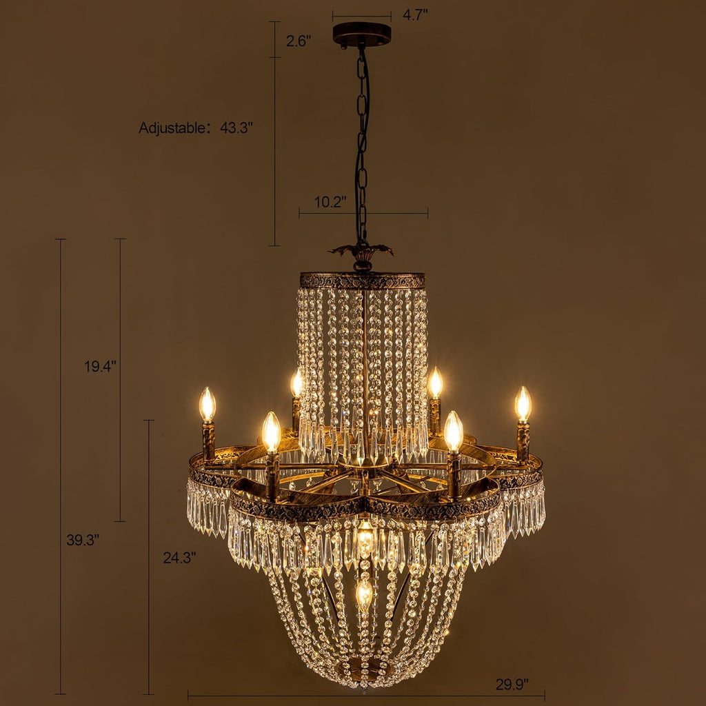French Empire Crystal Chandelier, 30" Crystal Chandeliers for for Dining Room, Rustic Farmhouse Chandelier for Living Room, Antique Bronze Pendant Light Fixture for Bedroom, Foyer, Entryway A108-B0F6CRNM4B