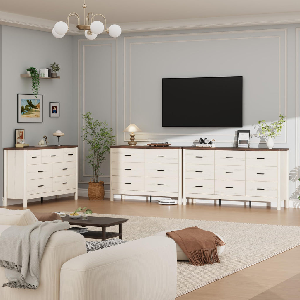 6 Drawer, Wooden Storage Chest of Drawers, White & Brown