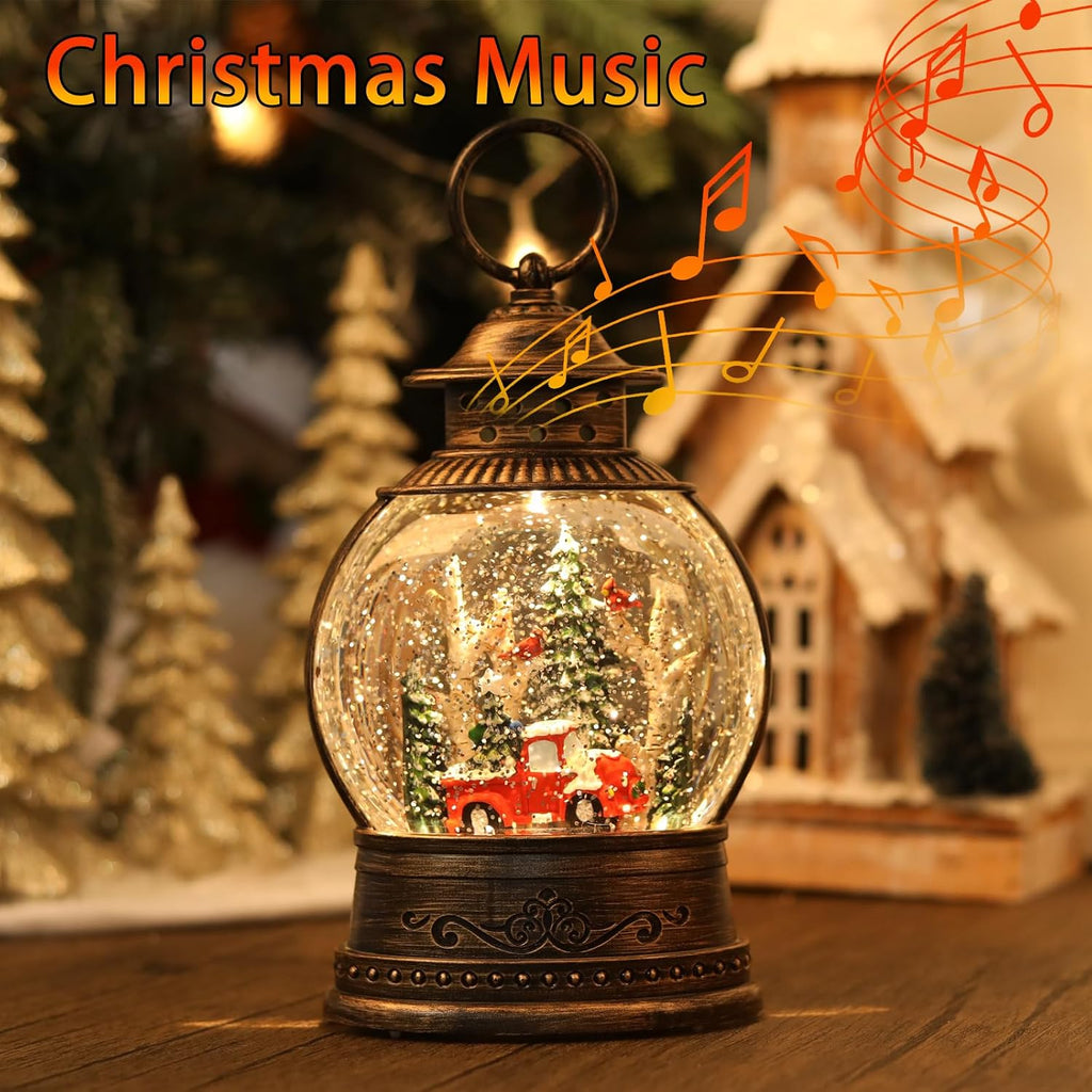 Red Truck Christmas Snow Globes, Light Up Musical Snow Globe Christmas Decorations, 6H Timer, USB/Battery Operated