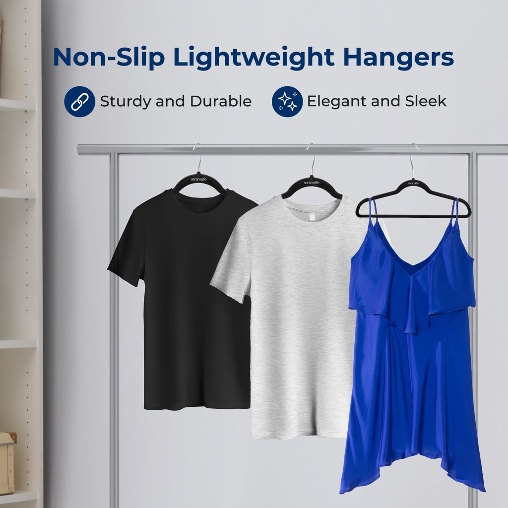 50 Pack Velvet Clothes Hangers | Organize Shirts, Dresses & Coats in Your Closet | Lightweight Non-Slip Velvet, Heavy