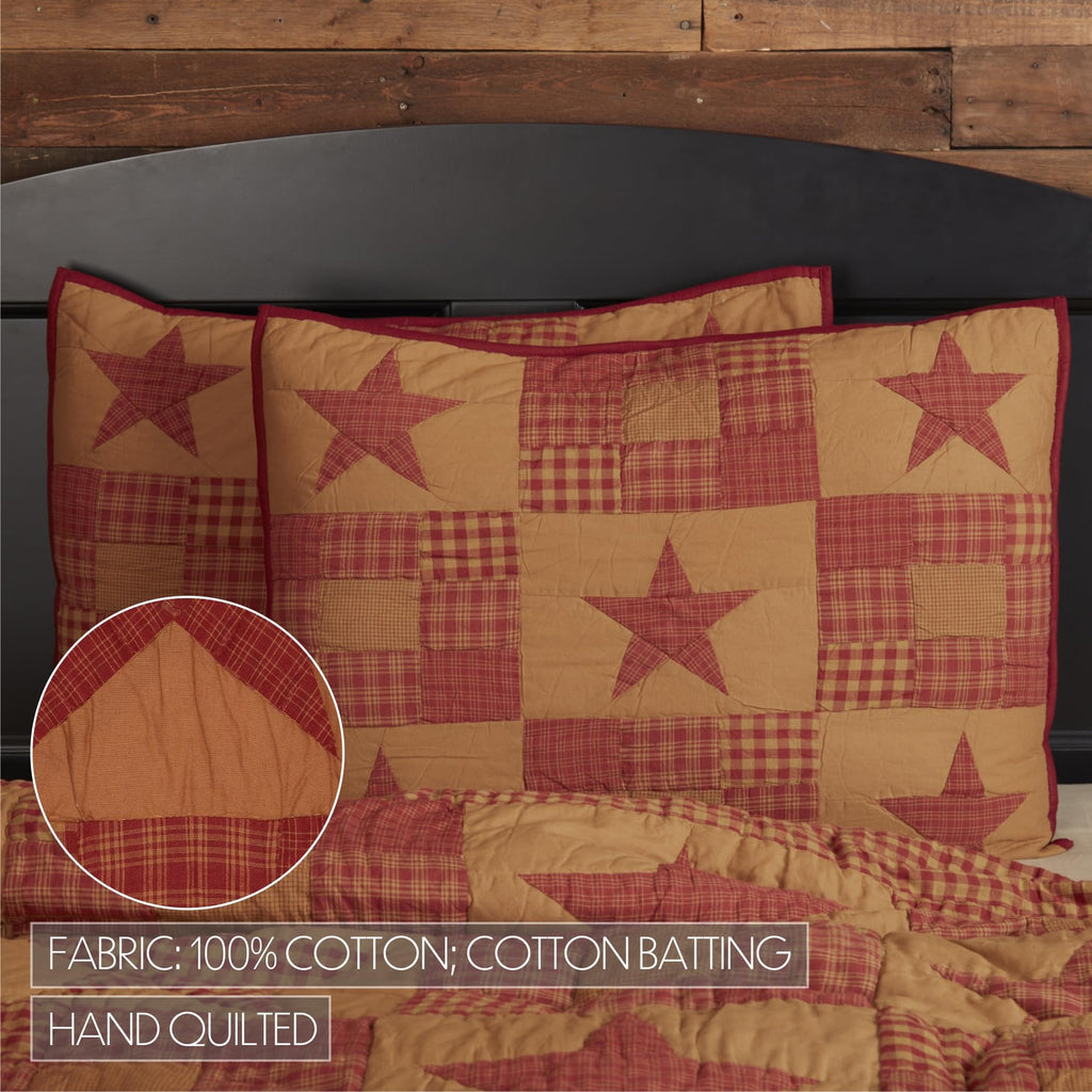 Ninepatch Star Hand Quilted Bedroom Decor, Standard Sham, Red, 21x27