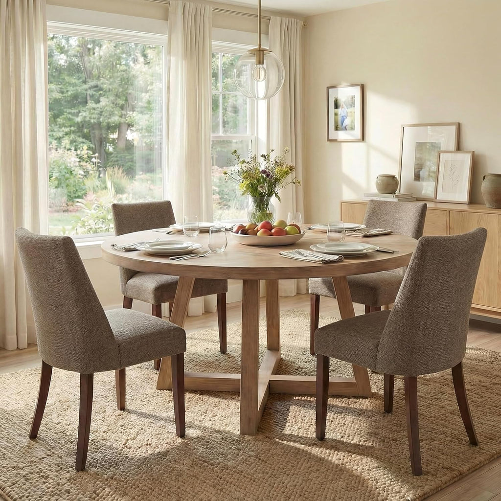 Wooden Dining Chairs Set of 4, Upholstered Farmhouse Fabric Dining Room Chair, Mid Century Kitchen Chair for