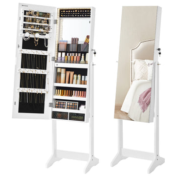 Mirror Jewelry Cabinet with LED Lights, Standing Armoire Organizer