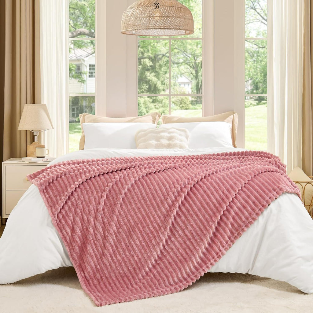 Fleece Throw Blanket, Fluffy, Plush Lightweight Pink Throw Blankets, 50x60 inches