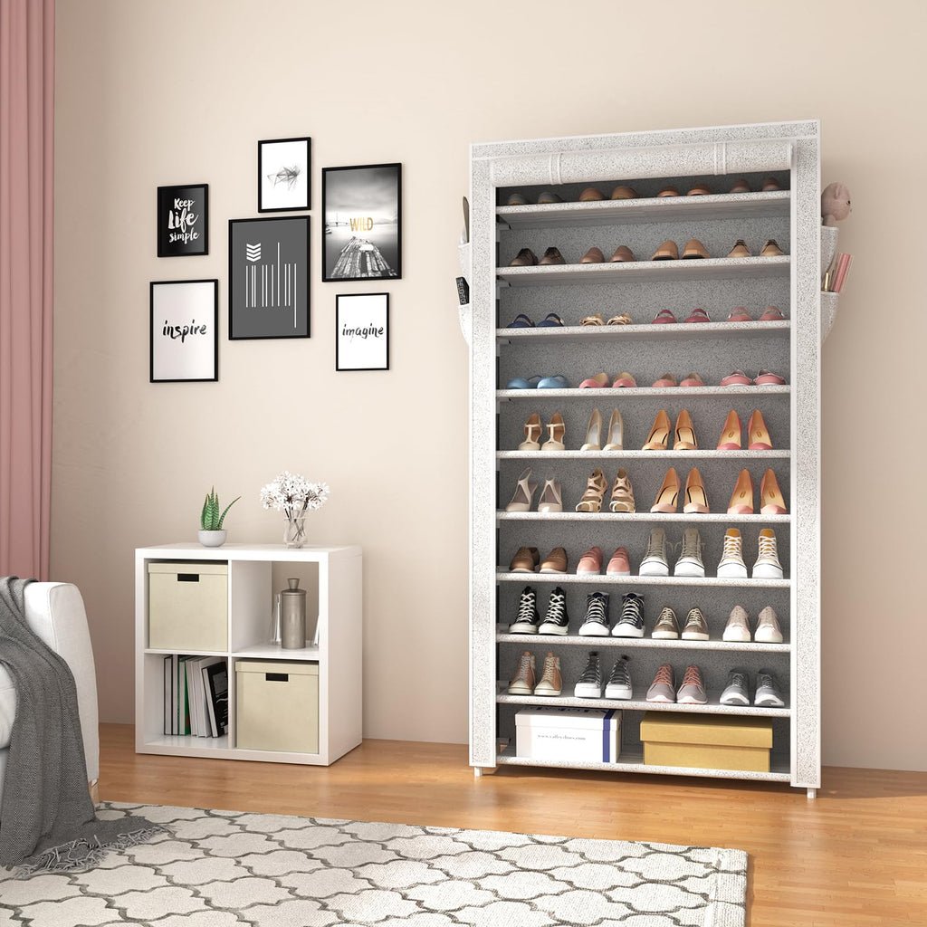 10 Tier Shoe Rack with Covers Large Capacity Stackable Tall Shoe Shelf Storage for 50-55 Pairs Shoe and Boot, Sturdy