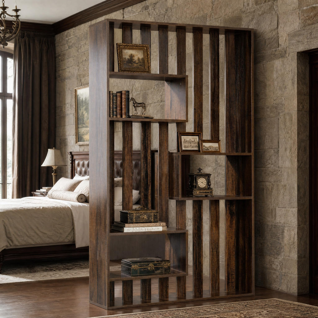 Room Divider with Built-in Shelves for Room Separation