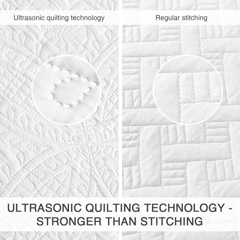 King Quilt Set White Bedspreads - Soft Bed Summer Lightweight Bedspread Comforter - Modern Style Coin Pattern
