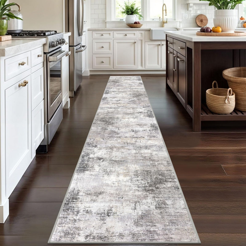 Abstract Runner Rug 2x12 Ft Washable Runners s, Non Slip Kitchen Runner Printed Faux Wool Entryway Runner Indoor