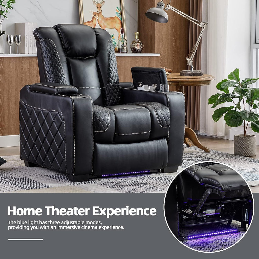Electric Power Recliner Chair with Ambient Lighting, Faux Leather Dual Motor Power Home Theater Seating with