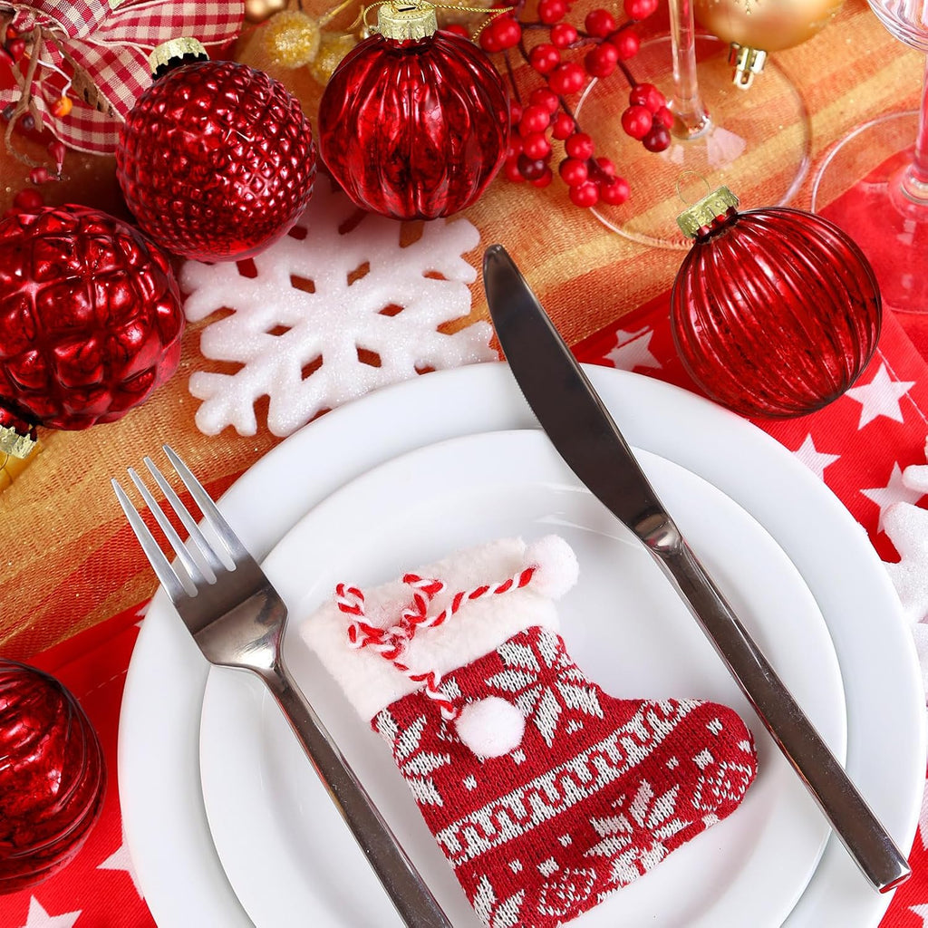Christmas Red Glass Ball Ornaments, Tree Decoration - Set of 12