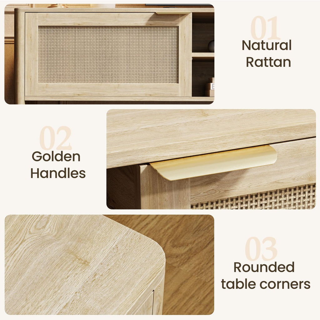 Rattan TV Stand Oak 58"