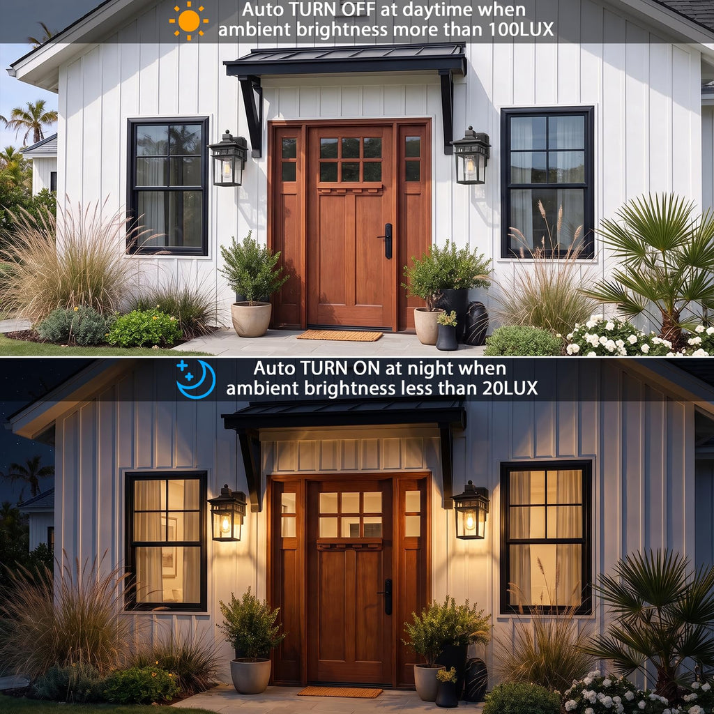 Porch Lights with GFCI Outlet, Dusk to Dawn Outdoor Wall Sconce Black
