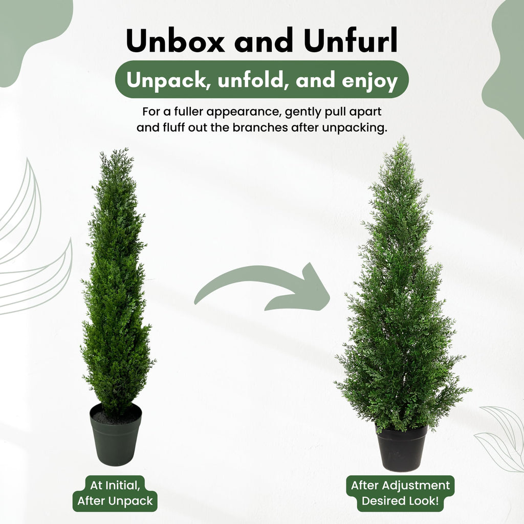 3 Feet Pre-Potted Evergreen Outdoor Artificial Cedar Tree for Front Porch Decor, Outdoor Entryway Decor Fake Tree