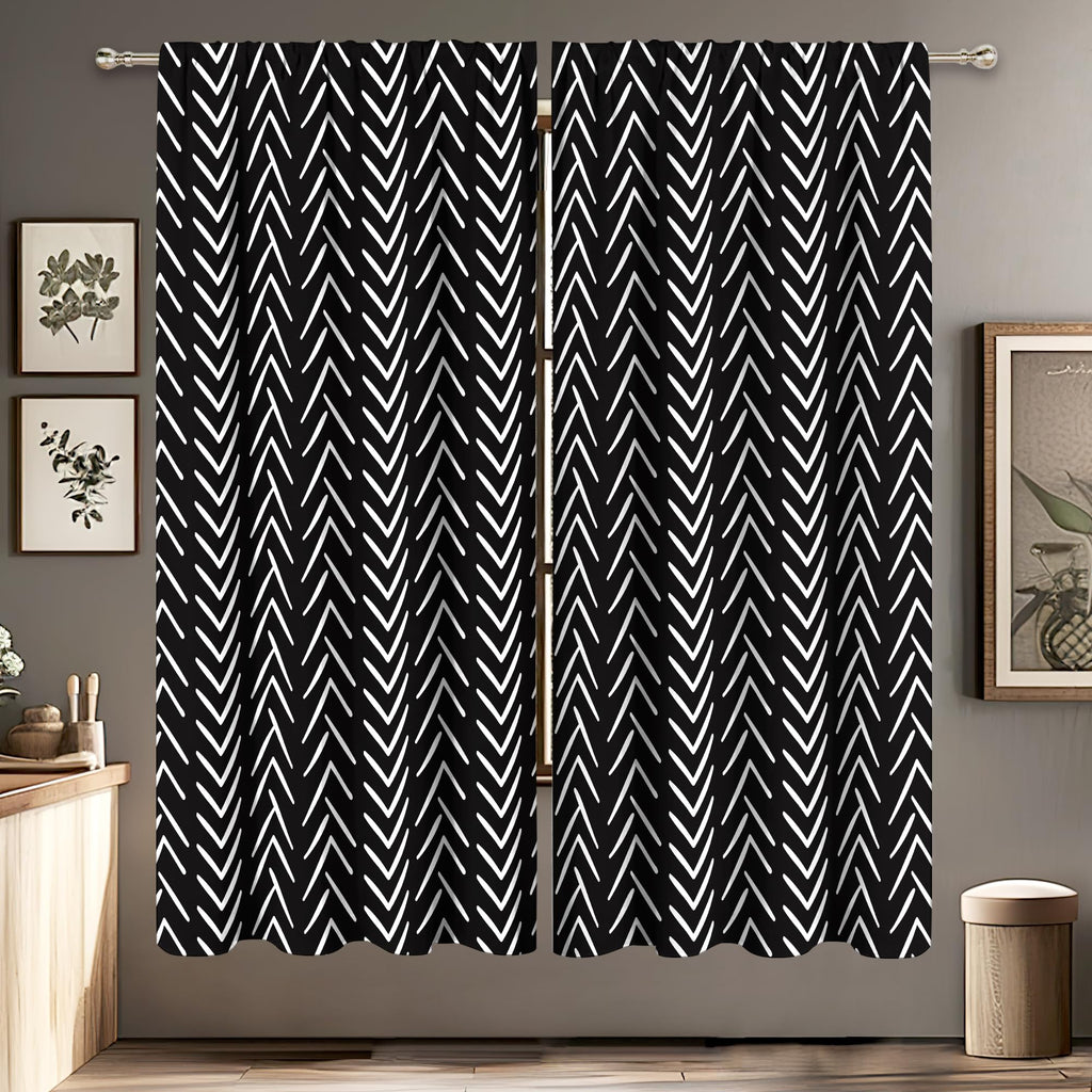 Black White Curtains 42Wx63H Chevron Big Arrows Trial 2 Panels