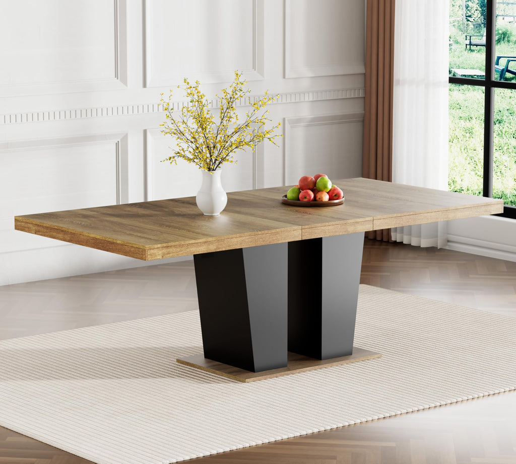 62.99" -78.74" Extendable Dining Table Set of 8, Brown Dining Room Table & 8 Gray Velvet Dining Chairs with Wood Leg