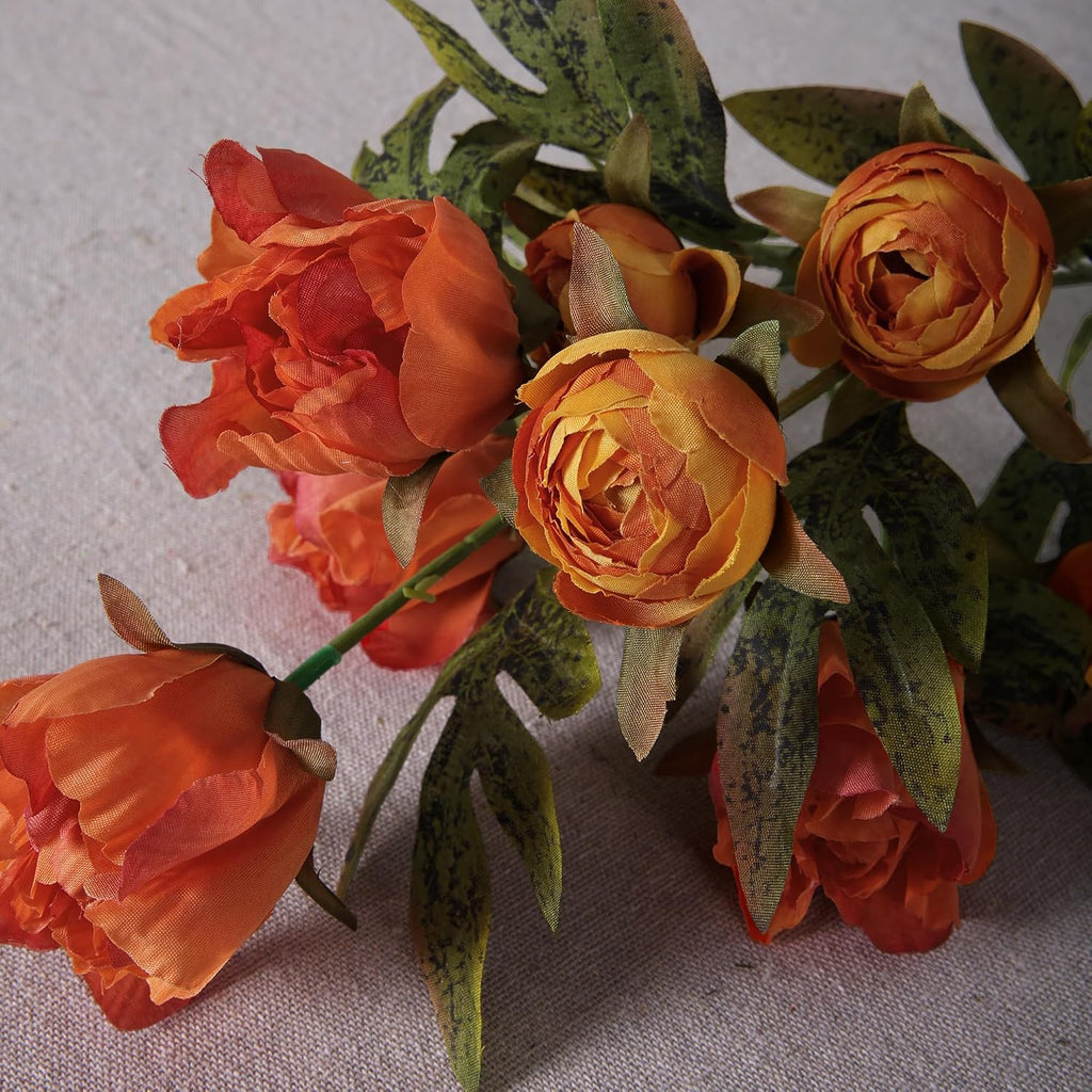 Artificial Peony Flowers, Faux Silk Peonies Stems with Distressed Leaves, Fade Resistant Floral Branches - Set of 8