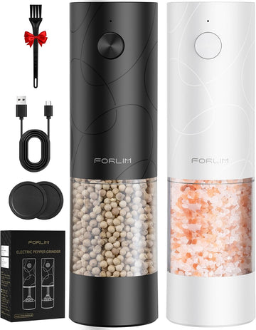 Electric Salt & Pepper Grinder Set, Rechargeable 2 Pack, Black White - Set of 2