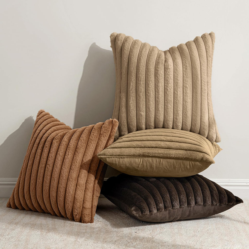 Fall Faux Fur Plush Decorative Throw Pillow Covers 20x20, Dark Brown