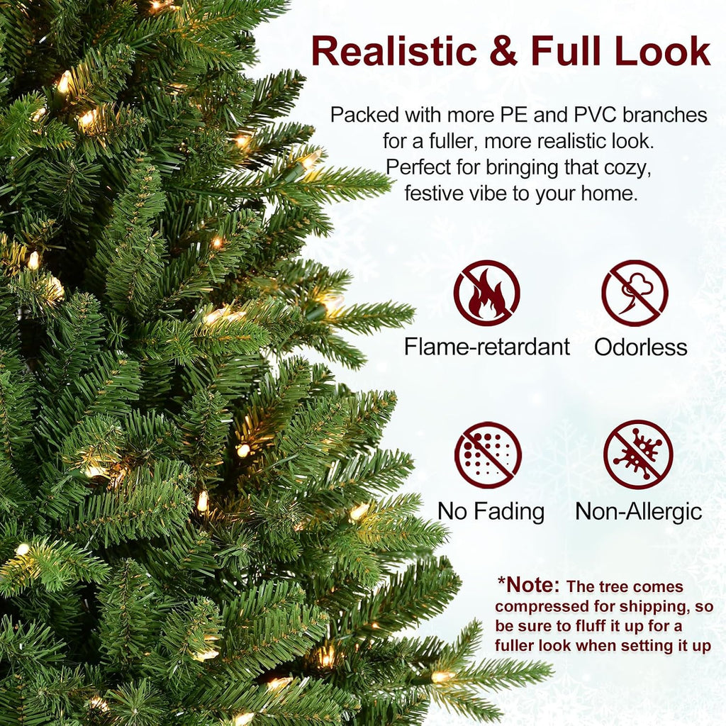 7.5FT Prelit Artificial Christmas Tree, 2652PE/PVC Tips, 550Lights | Warm White Incandescent Lights, Full Realistic