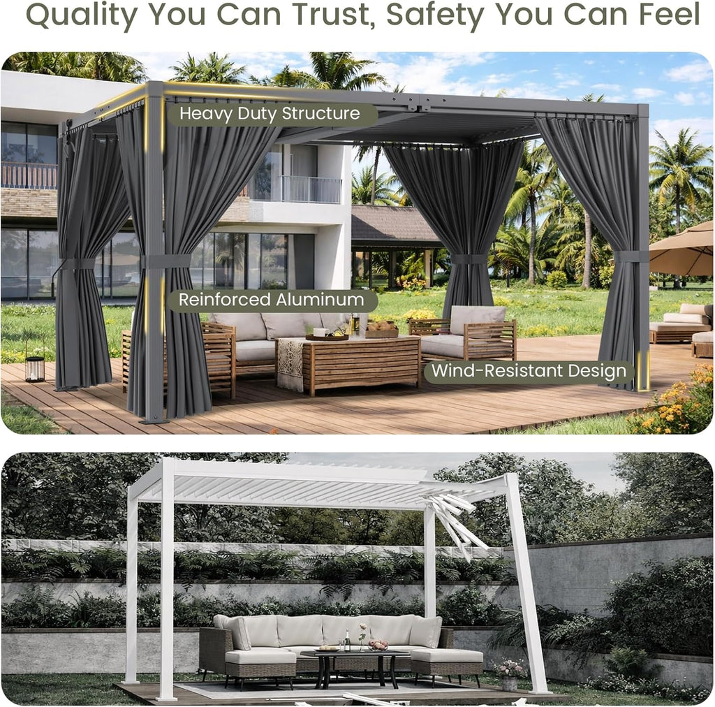 Louvered Pergola 10' x 13', Outdoor Aluminum Pergola with Reinforced Steel Roof