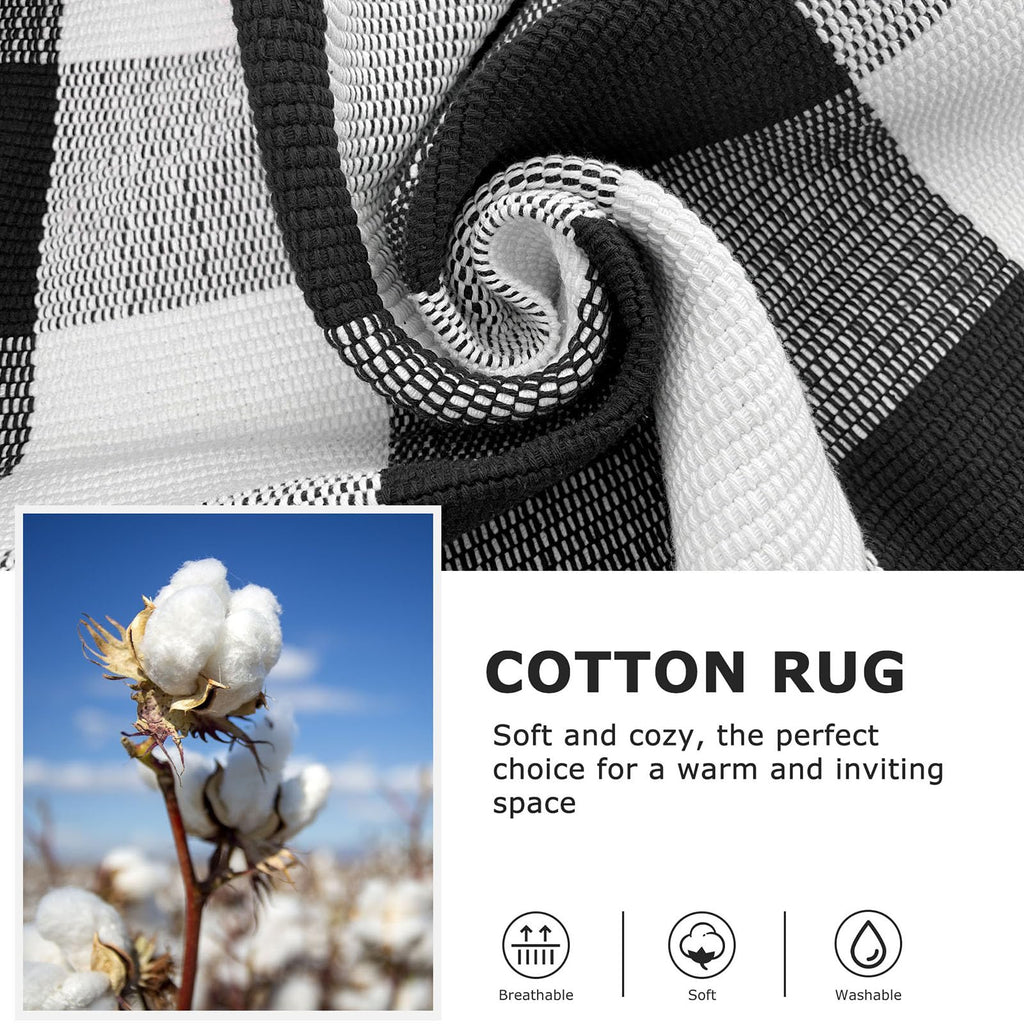 2x3 Buffalo Plaid Rug, Washable Outdoor Door Mat, Black White