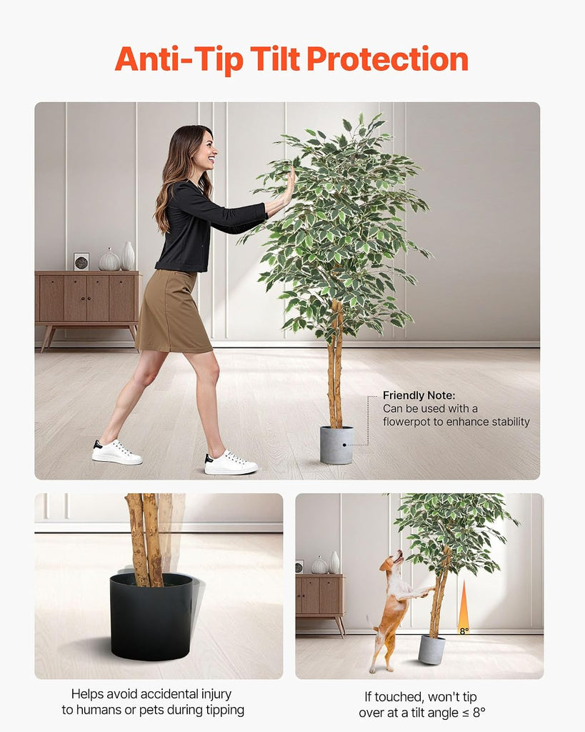 5FT Artificial Ficus Tree with Black Pot, Tall Faux Ficus Plant with Natural Wood Trunk and Realistic Green Leaves