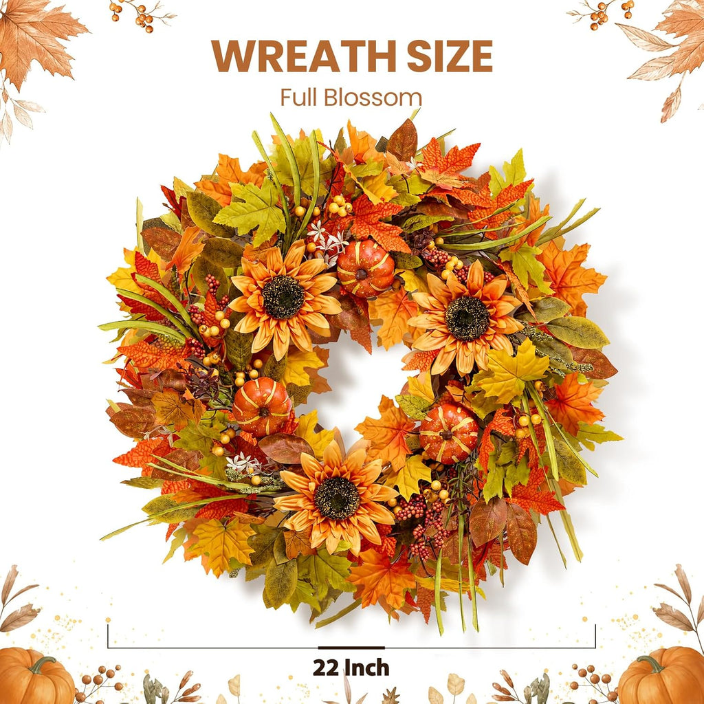 Fall Wreaths for Front Door, Autumn Thanksgiving Door Wreath Fall Decor