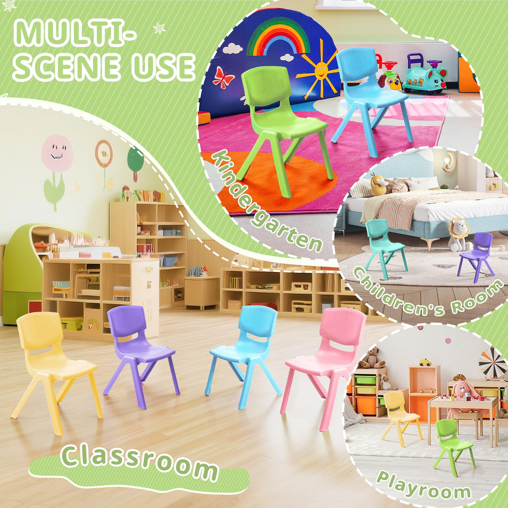 6Pcs Stackable School Chairs, Colorful Kids Plastic Chair for Toddlers with 11'' Seat, Kids Flexible Seating for