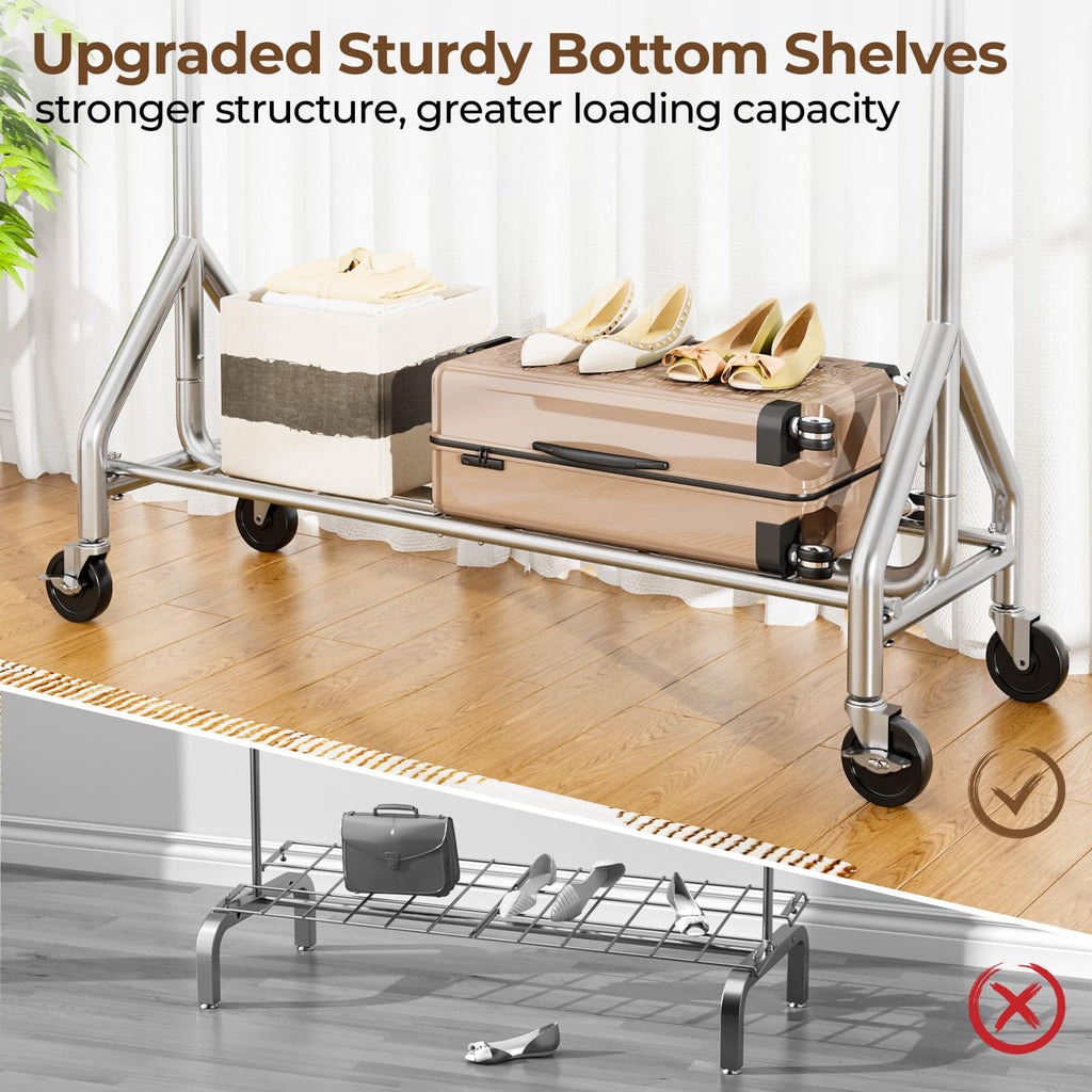 Heavy Duty Clothes Rack Load 450 LBS, Garment Rack, Standing Rolling Clothing Rack for Hanging Clothes with Sturdy