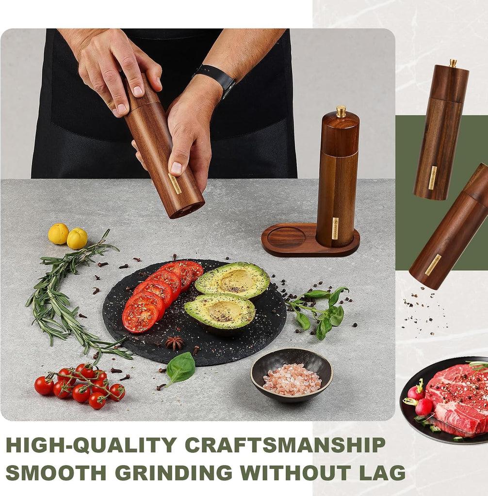 Wooden Salt and Pepper Mill Set with Tray,Wood Color,8 Inch