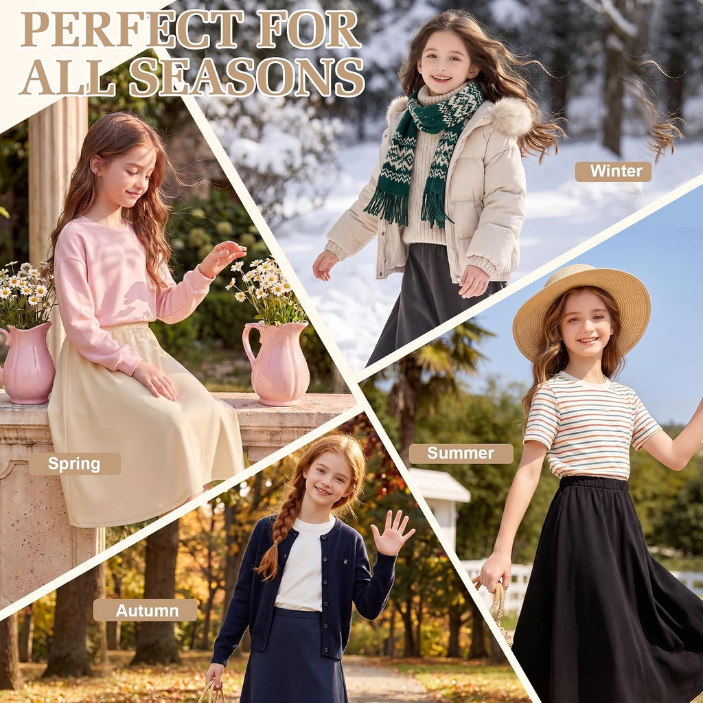 Maxi Skirts for Girls A-Line Flowy Swing Ankle Length Long Skirt with Elastic Waist Slinky Knit Casual School
