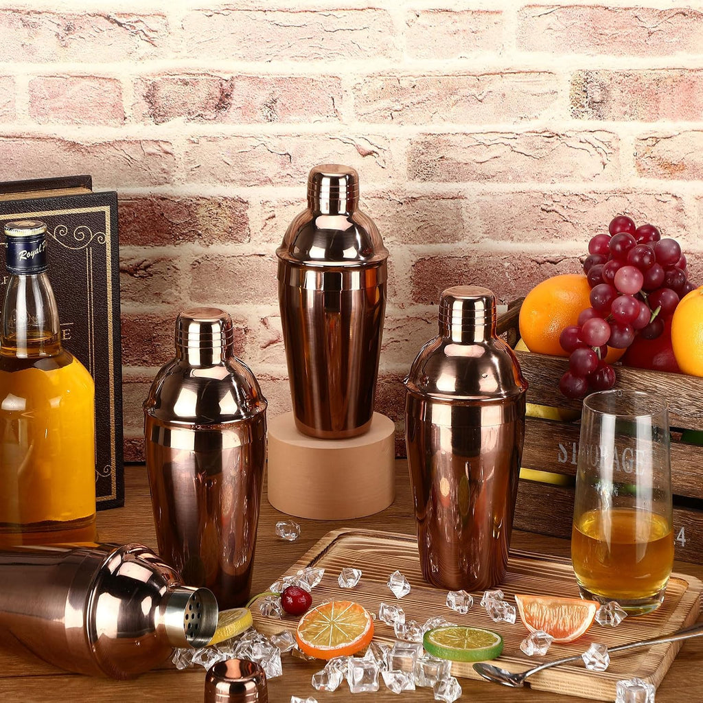 Bar Cocktail Shaker Stainless Steel, Rose Gold, 18.6 oz - Set of 6