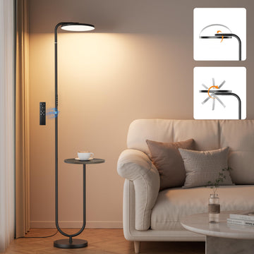36W LED Floor Lamp with Table, Super Bright Standing Lamp, Modern Stepless Dimmable Torchiere Tall Lamp with Remote