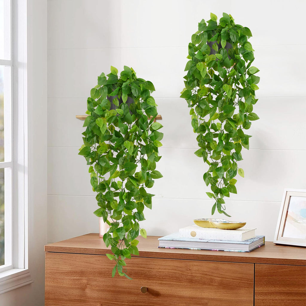 Fake Hanging Plants, 2Pcs Artificial Potted Plant Pothos