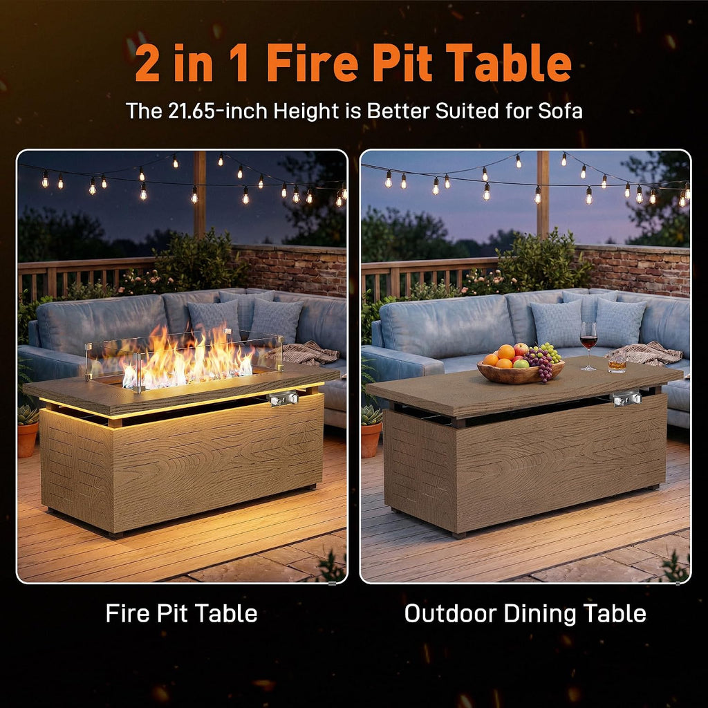 51" Outdoor Propane Fire Pit Table Rectangle Gas Firepit for Outside Patio | 50,000 BTU Fireplace Fire Table w Wind