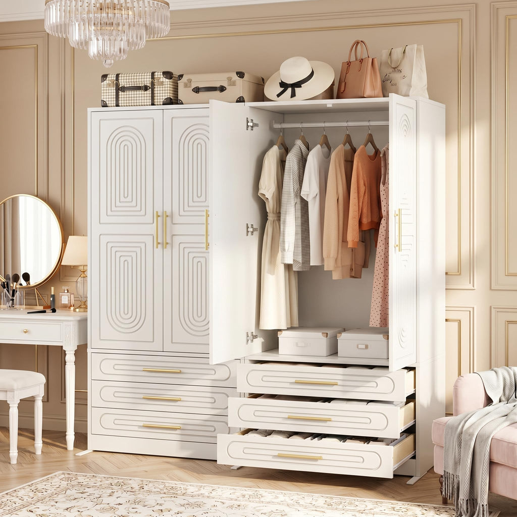 Armoire Wardrobe Closet with Drawers, 2 Doors Tall Wardrobe (2, White)