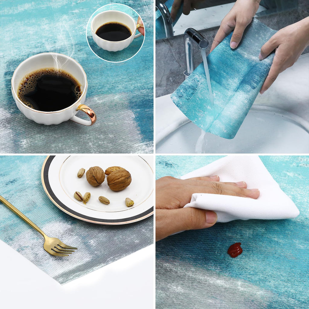 Small Round Table Placemats Set of 5 Woven Vinyl Wedge Placemats with Centerpiece Round Table Mats Wipe Clean
