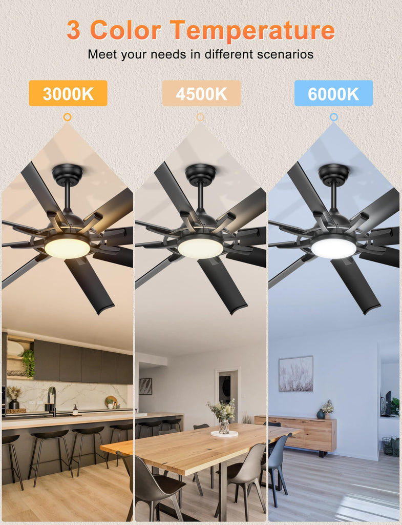 72'' Industrial Ceiling Fan with Lights for Covered Outdoor, Black