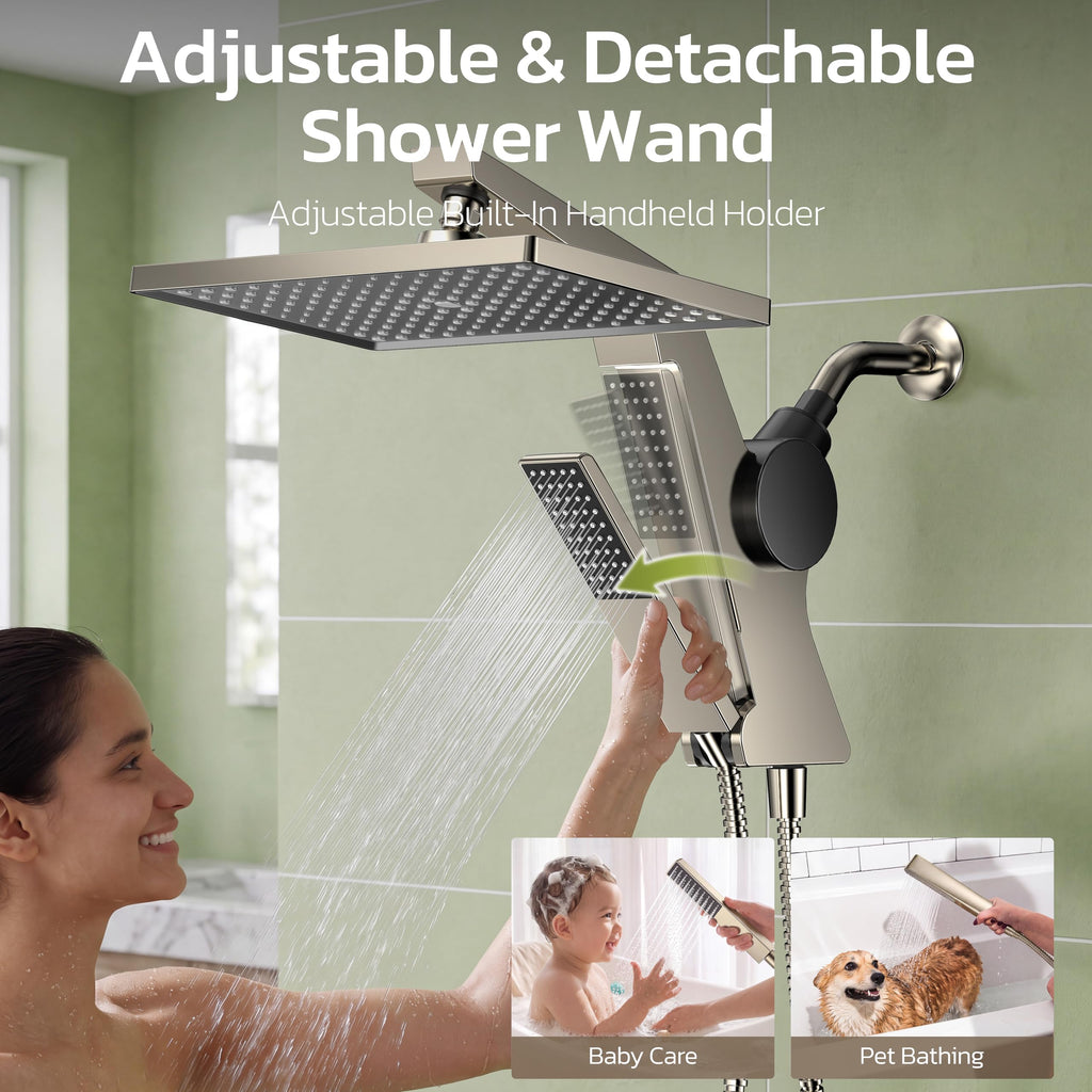 12'' Filtered Rain Shower Head with Handheld Spray Combo Brushed Nickel